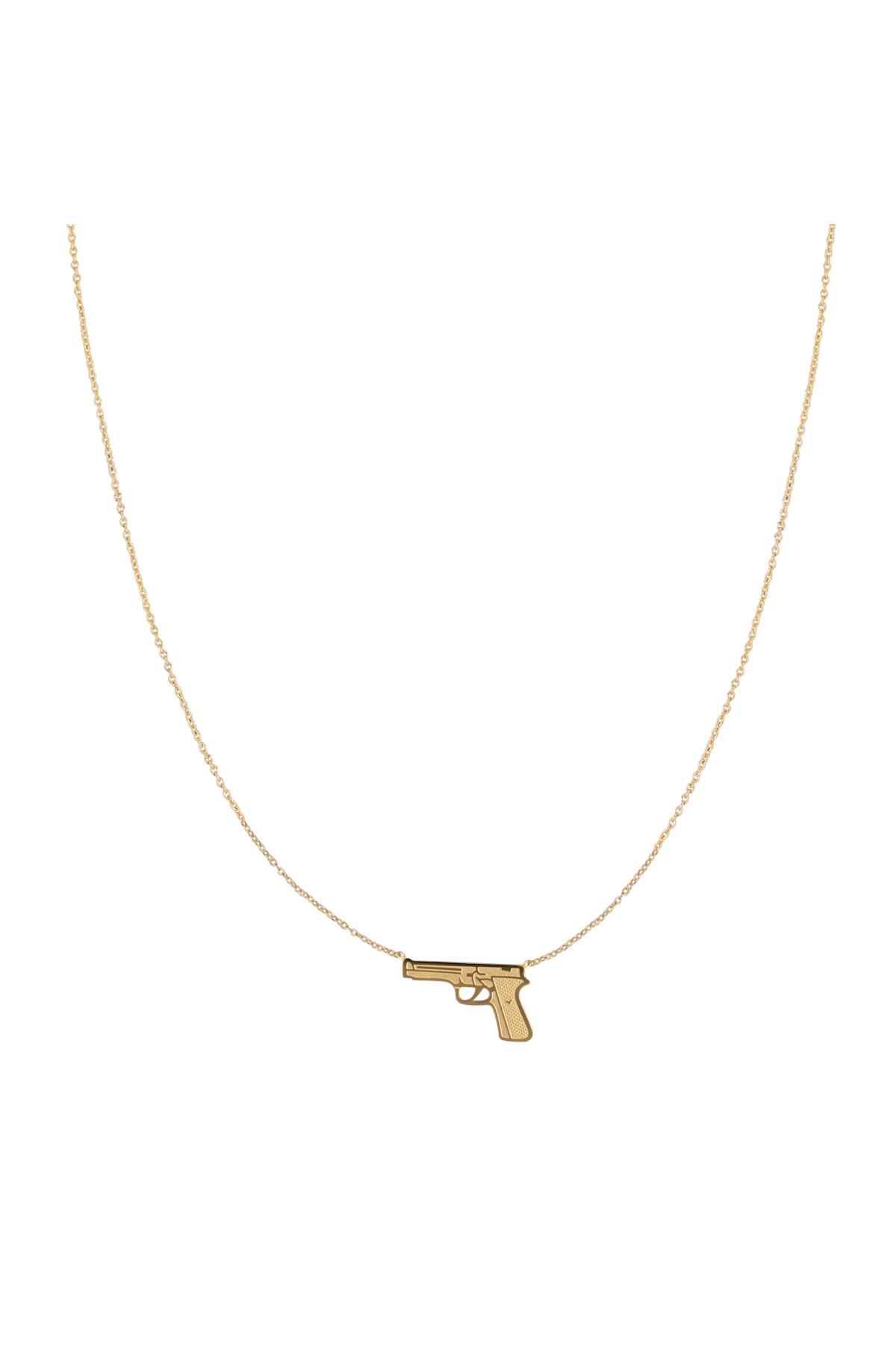 Halskette mit Anhänger in Pistolenform aus Edelstahl – Gold h5 